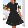 MEROKEETY Women’s Spring Summer Lace Boho Dress 2026 Short Sleeve Eyelet Floral Ruffle A Line Vacation Beach Mini Dresses(Black)