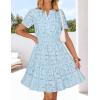 MEROKEETY Women’s Spring Summer Lace Boho Dress 2026 Short Sleeve Eyelet Floral Ruffle A Line Vacation Beach Mini Dresses(Blue)