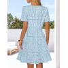 MEROKEETY Women’s Spring Summer Lace Boho Dress 2026 Short Sleeve Eyelet Floral Ruffle A Line Vacation Beach Mini Dresses(Blue)