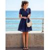 MEROKEETY Women’s Spring Summer Lace Boho Dress 2026 Short Sleeve Eyelet Floral Ruffle A Line Vacation Beach Mini Dresses(Navy)