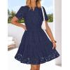MEROKEETY Women’s Spring Summer Lace Boho Dress 2026 Short Sleeve Eyelet Floral Ruffle A Line Vacation Beach Mini Dresses(Navy)