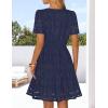 MEROKEETY Women’s Spring Summer Lace Boho Dress 2026 Short Sleeve Eyelet Floral Ruffle A Line Vacation Beach Mini Dresses(Navy)