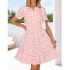 MEROKEETY Women’s Spring Summer Lace Boho Dress 2026 Short Sleeve Eyelet Floral Ruffle A Line Vacation Beach Mini Dresses(Pink)