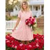 MEROKEETY Women’s Spring Summer Lace Boho Dress 2026 Short Sleeve Eyelet Floral Ruffle A Line Vacation Beach Mini Dresses(Pink)