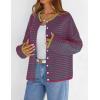 MEROKEETY Womens Striped Cardigan Sweaters 2026 Button Lightweight Long Sleeve Loose Knit Fall Sweater Clothes(Pinkgreen)