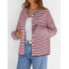 MEROKEETY Womens Striped Cardigan Sweaters 2026 Button Lightweight Long Sleeve Loose Knit Fall Sweater Clothes(Wineblue)