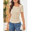 MEROKEETY Women’s Summer Asymmetrical Short Sleeve Tops 2026 Casual Dressy Ruched Fitted Y2K Going Out Date Night T Shirts(Apricot)