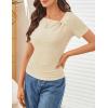 MEROKEETY Women’s Summer Asymmetrical Short Sleeve Tops 2026 Casual Dressy Ruched Fitted Y2K Going Out Date Night T Shirts(Apricot)