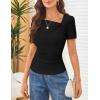MEROKEETY Women’s Summer Asymmetrical Short Sleeve Tops 2026 Casual Dressy Ruched Fitted Y2K Going Out Date Night T Shirts(Black)