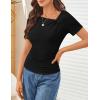 MEROKEETY Women’s Summer Asymmetrical Short Sleeve Tops 2026 Casual Dressy Ruched Fitted Y2K Going Out Date Night T Shirts(Black)