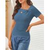 MEROKEETY Women’s Summer Asymmetrical Short Sleeve Tops 2026 Casual Dressy Ruched Fitted Y2K Going Out Date Night T Shirts(Dustyblue)