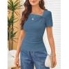 MEROKEETY Women’s Summer Asymmetrical Short Sleeve Tops 2026 Casual Dressy Ruched Fitted Y2K Going Out Date Night T Shirts(Dustyblue)