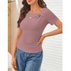 MEROKEETY Women’s Summer Asymmetrical Short Sleeve Tops 2026 Casual Dressy Ruched Fitted Y2K Going Out Date Night T Shirts(Dustypink)