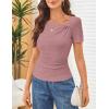 MEROKEETY Women’s Summer Asymmetrical Short Sleeve Tops 2026 Casual Dressy Ruched Fitted Y2K Going Out Date Night T Shirts(Dustypink)