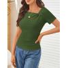 MEROKEETY Women’s Summer Asymmetrical Short Sleeve Tops 2026 Casual Dressy Ruched Fitted Y2K Going Out Date Night T Shirts(Green)