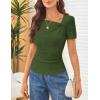 MEROKEETY Women’s Summer Asymmetrical Short Sleeve Tops 2026 Casual Dressy Ruched Fitted Y2K Going Out Date Night T Shirts(Green)
