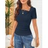 MEROKEETY Women’s Summer Asymmetrical Short Sleeve Tops 2026 Casual Dressy Ruched Fitted Y2K Going Out Date Night T Shirts(Navy)