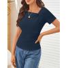 MEROKEETY Women’s Summer Asymmetrical Short Sleeve Tops 2026 Casual Dressy Ruched Fitted Y2K Going Out Date Night T Shirts(Navy)