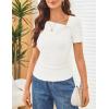 MEROKEETY Women’s Summer Asymmetrical Short Sleeve Tops 2026 Casual Dressy Ruched Fitted Y2K Going Out Date Night T Shirts(White)