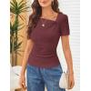 MEROKEETY Women’s Summer Asymmetrical Short Sleeve Tops 2026 Casual Dressy Ruched Fitted Y2K Going Out Date Night T Shirts(Wine)