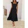 MEROKEETY Women’s Summer Boho Midi Dress 2026 Casual Floral Square Neck Sleeveless Smocked Flowy Ruffle Beach Long Dresses(Black)