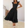 MEROKEETY Women’s Summer Boho Midi Dress 2026 Casual Floral Square Neck Sleeveless Smocked Flowy Ruffle Beach Long Dresses(Black)