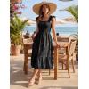 MEROKEETY Women’s Summer Boho Midi Dress 2026 Casual Floral Square Neck Sleeveless Smocked Flowy Ruffle Beach Long Dresses(Black)