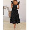 MEROKEETY Women’s Summer Boho Midi Dress 2026 Casual Floral Square Neck Sleeveless Smocked Flowy Ruffle Beach Long Dresses(Black)
