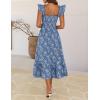 MEROKEETY Women’s Summer Boho Midi Dress 2026 Casual Floral Square Neck Sleeveless Smocked Flowy Ruffle Beach Long Dresses(Dusty Blue)