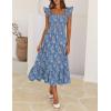 MEROKEETY Women’s Summer Boho Midi Dress 2026 Casual Floral Square Neck Sleeveless Smocked Flowy Ruffle Beach Long Dresses(Dusty Blue)