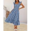 MEROKEETY Women’s Summer Boho Midi Dress 2026 Casual Floral Square Neck Sleeveless Smocked Flowy Ruffle Beach Long Dresses(Dusty Blue)