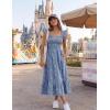 MEROKEETY Women’s Summer Boho Midi Dress 2026 Casual Floral Square Neck Sleeveless Smocked Flowy Ruffle Beach Long Dresses(Dusty Blue)
