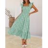 MEROKEETY Women’s Summer Boho Midi Dress 2026 Casual Floral Square Neck Sleeveless Smocked Flowy Ruffle Beach Long Dresses(Green)