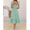 MEROKEETY Women’s Summer Boho Midi Dress 2026 Casual Floral Square Neck Sleeveless Smocked Flowy Ruffle Beach Long Dresses(Green)