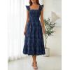 MEROKEETY Women’s Summer Boho Midi Dress 2026 Casual Floral Square Neck Sleeveless Smocked Flowy Ruffle Beach Long Dresses(Navy)