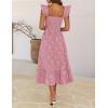 MEROKEETY Women’s Summer Boho Midi Dress 2026 Casual Floral Square Neck Sleeveless Smocked Flowy Ruffle Beach Long Dresses(Pink)