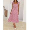 MEROKEETY Women’s Summer Boho Midi Dress 2026 Casual Floral Square Neck Sleeveless Smocked Flowy Ruffle Beach Long Dresses(Pink)