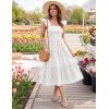 MEROKEETY Women’s Summer Boho Midi Dress 2026 Casual Floral Square Neck Sleeveless Smocked Flowy Ruffle Beach Long Dresses(White)