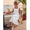 MEROKEETY Women’s Summer Boho Midi Dress 2026 Casual Floral Square Neck Sleeveless Smocked Flowy Ruffle Beach Long Dresses(White)