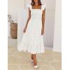 MEROKEETY Women’s Summer Boho Midi Dress 2026 Casual Floral Square Neck Sleeveless Smocked Flowy Ruffle Beach Long Dresses(White)