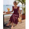 MEROKEETY Women’s Summer Boho Midi Dress 2026 Casual Floral Square Neck Sleeveless Smocked Flowy Ruffle Beach Long Dresses(Wine)