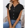 MEROKEETY Women’s Summer Lightweight Cardigan Tops 2026 Cap Sleeve Business Casual Blouse Button Down Trendy Shirt(Black)