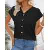 MEROKEETY Women’s Summer Lightweight Cardigan Tops 2026 Cap Sleeve Business Casual Blouse Button Down Trendy Shirt(Black)