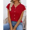MEROKEETY Women’s Summer Lightweight Cardigan Tops 2026 Cap Sleeve Business Casual Blouse Button Down Trendy Shirt(Red)