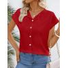MEROKEETY Women’s Summer Lightweight Cardigan Tops 2026 Cap Sleeve Business Casual Blouse Button Down Trendy Shirt(Red)