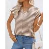 MEROKEETY Women’s Summer Lightweight Cardigan Tops 2026 Cap Sleeve Business Casual Blouse Button Down Trendy Shirt(Stripebrown)