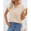 MEROKEETY Women’s Summer Lightweight Cardigan Tops 2026 Cap Sleeve Business Casual Blouse Button Down Trendy Shirt(Stripekhaki)