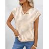 MEROKEETY Women’s Summer Lightweight Cardigan Tops 2026 Cap Sleeve Business Casual Blouse Button Down Trendy Shirt(Stripekhaki)
