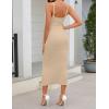 MEROKEETY Womens Summer Spring Midi Dress 2026 Beach Vacation Bodycon V Neck Sleeveless Sexy Ribbed Knit Sweater Dresses(Apricot)