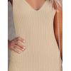 MEROKEETY Womens Summer Spring Midi Dress 2026 Beach Vacation Bodycon V Neck Sleeveless Sexy Ribbed Knit Sweater Dresses(Apricot)